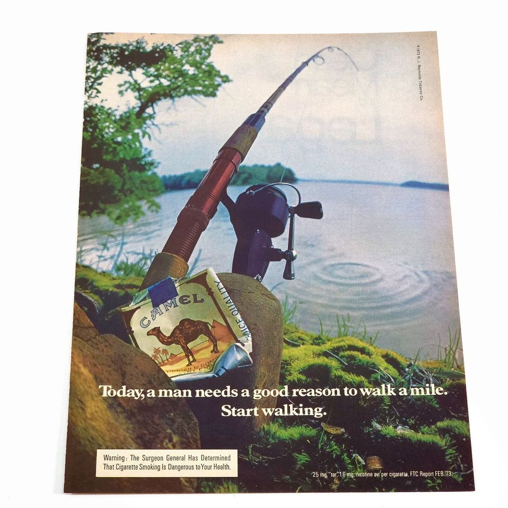 Vintage Camel Soft Pack Full Color Fishing Print Ad 09/73 Car Craft Magazine